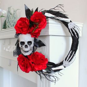 Halloween Skull Wreath Creative Horror Ghost Festival Red Rose Wreath Party Decoration Props