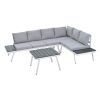 Industrial 5-Piece Aluminum Outdoor Patio Furniture Set; Modern Garden Sectional Sofa Set with End Tables; Coffee Table and Furniture Clips for Backya