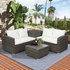 4 PCS Outdoor Cushioned PE Rattan Wicker Sectional Sofa Set Garden Patio Furniture Set