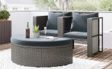 TOPMAX 2-Piece All-Weather PE Wicker Conversation Set Rattan Sofa Set Outdoor Patio Half-moon Sectional Furniture Set w/ Side Table for Umbrella, Gray