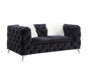 Phifina Loveseat w/2 Pillows; Black Velvet 55921