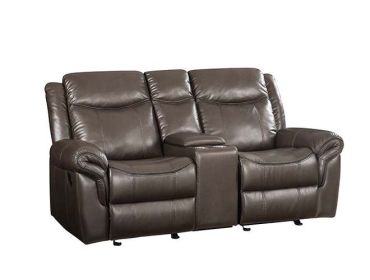 Lydia Motion Loveseat w/Console; Brown Leather Aire LV00655