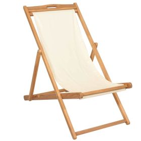 Deck Chair Teak 22.1"x41.3"x37.8" Cream