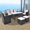 6 Piece Patio Dining Set with Cushions Poly Rattan Brown