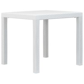 Patio Table White 31.1"x31.1"x28.3" Plastic Rattan Look