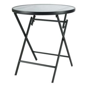 26" Greyson Square Glass and Steel Round Bistro Folding Table - White Linen