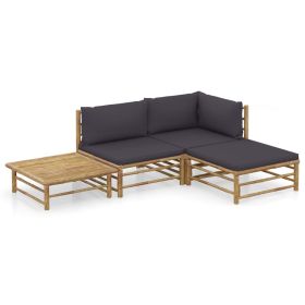 4 Piece Patio Lounge Set with Dark Gray Cushions Bamboo