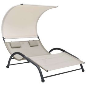 Double Sun Lounger with Canopy Textilene Cream