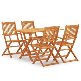 5 Piece Folding Patio Dining Set Solid Eucalyptus Wood