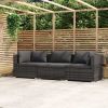 3-Seater Sofa with Cushions Gray Poly Rattan