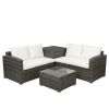 4 PCS Outdoor Cushioned PE Rattan Wicker Sectional Sofa Set Garden Patio Furniture Set