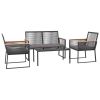 4 Piece Patio Lounge Set with Cushions Black Steel