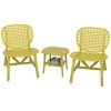 3 Pieces Hollow Design Patio Table Chair Set All Weather Conversation Bistro Set Outdoor Coffee Table with Open Shelf and Lounge Chairs with Widened S