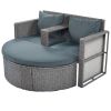 TOPMAX 2-Piece All-Weather PE Wicker Conversation Set Rattan Sofa Set Outdoor Patio Half-moon Sectional Furniture Set w/ Side Table for Umbrella, Gray