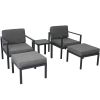 Outdoor Patio 5-piece Aluminum Alloy Conversation Set Sofa Set with Coffee Table and Stools for Poolside; Garden; Black Frame+Gray Cushion