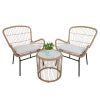 Balcony Furniture; 3 Piece Patio Set; Outdoor Wicker Chairs with Glass Top Table and Soft Cushion; Rattan Front Porch Furniture