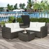 4 PCS Outdoor Cushioned PE Rattan Wicker Sectional Sofa Set Garden Patio Furniture Set (Beige Cushion)