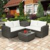 4 PCS Outdoor Cushioned PE Rattan Wicker Sectional Sofa Set Garden Patio Furniture Set (Beige Cushion)