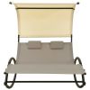 Double Sun Lounger with Canopy Textilene Taupe and Cream