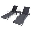 Sun Loungers with Table Poly Rattan Black