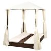 Double Sun Lounger with Curtains Poly Rattan Brown