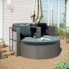 TOPMAX 2-Piece All-Weather PE Wicker Conversation Set Rattan Sofa Set Outdoor Patio Half-moon Sectional Furniture Set w/ Side Table for Umbrella, Gray