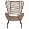 TOPMAX Outdoor Patio 5-Piece Rattan Conversation Set; PE Wicker Arm Chairs with Stools and Tempered Glass Tea Table for Balcony; Natural Rattan+Dark G