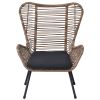 TOPMAX Outdoor Patio 5-Piece Rattan Conversation Set; PE Wicker Arm Chairs with Stools and Tempered Glass Tea Table for Balcony; Natural Rattan+Dark G