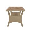 Outdoor Patio 7-Piece Dining Table Set All Weather PE Rattan Dining Set with Wood Tabletop and Cushions for 6; White