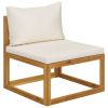 3 Piece Patio Lounge Set with Cream Cushions Solid Acacia Wood