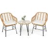 3 Pieces Rattan Furniture Set with Cushioned Chair Table