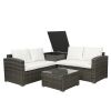 4 PCS Outdoor Cushioned PE Rattan Wicker Sectional Sofa Set Garden Patio Furniture Set (Beige Cushion)