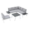 Industrial 5-Piece Aluminum Outdoor Patio Furniture Set; Modern Garden Sectional Sofa Set with End Tables; Coffee Table and Furniture Clips for Backya