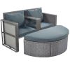 TOPMAX 2-Piece All-Weather PE Wicker Conversation Set Rattan Sofa Set Outdoor Patio Half-moon Sectional Furniture Set w/ Side Table for Umbrella, Gray