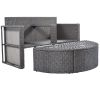 TOPMAX 2-Piece All-Weather PE Wicker Conversation Set Rattan Sofa Set Outdoor Patio Half-moon Sectional Furniture Set w/ Side Table for Umbrella, Gray