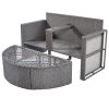 TOPMAX 2-Piece All-Weather PE Wicker Conversation Set Rattan Sofa Set Outdoor Patio Half-moon Sectional Furniture Set w/ Side Table for Umbrella, Gray