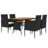 5 Piece Patio Dining Set Poly Rattan Black