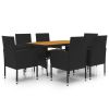 7 Piece Patio Dining Set Poly Rattan Black