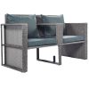 TOPMAX 2-Piece All-Weather PE Wicker Conversation Set Rattan Sofa Set Outdoor Patio Half-moon Sectional Furniture Set w/ Side Table for Umbrella, Gray