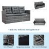 5-piece Outdoor UV-Resistant Patio Sofa Set with Storage Bench All Weather PE Wicker Furniture Coversation Set with Glass Table, Gray