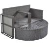 TOPMAX 2-Piece All-Weather PE Wicker Conversation Set Rattan Sofa Set Outdoor Patio Half-moon Sectional Furniture Set w/ Side Table for Umbrella, Gray