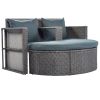 TOPMAX 2-Piece All-Weather PE Wicker Conversation Set Rattan Sofa Set Outdoor Patio Half-moon Sectional Furniture Set w/ Side Table for Umbrella, Gray