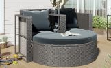 TOPMAX 2-Piece All-Weather PE Wicker Conversation Set Rattan Sofa Set Outdoor Patio Half-moon Sectional Furniture Set w/ Side Table for Umbrella, Gray