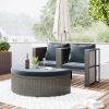 TOPMAX 2-Piece All-Weather PE Wicker Conversation Set Rattan Sofa Set Outdoor Patio Half-moon Sectional Furniture Set w/ Side Table for Umbrella, Gray