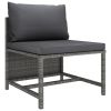 5 Piece Patio Sofa Set with Cushions Gray Poly Rattan