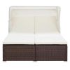 2-Person Sunbed with Cushion Poly Rattan Brown