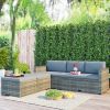 4-piece Outdoor Backyard Patio Rattan Sofa Set, All-weather PE Wicker Sectional Furniture Set with Retractable Table, Gray