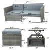 4-piece Outdoor Backyard Patio Rattan Sofa Set, All-weather PE Wicker Sectional Furniture Set with Retractable Table, Gray