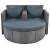 2-Piece All-Weather PE Wicker Conversation Set Rattan Sofa Set Outdoor Patio Half-moon Sectional Furniture Set w/ Side Table for Umbrella;  Gray Ratta