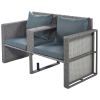 2-Piece All-Weather PE Wicker Conversation Set Rattan Sofa Set Outdoor Patio Half-moon Sectional Furniture Set w/ Side Table for Umbrella;  Gray Ratta